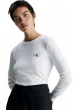 CALVIN KLEIN WOVEN LABEL RIB LONG SLEEVE ΜΠΟΛΟΥΖΑ ΓΥΝΑΙΚΕΙΑ WHITE