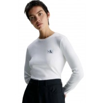 CALVIN KLEIN WOVEN LABEL RIB LONG SLEEVE ΜΠΟΛΟΥΖΑ ΓΥΝΑΙΚΕΙΑ WHITE