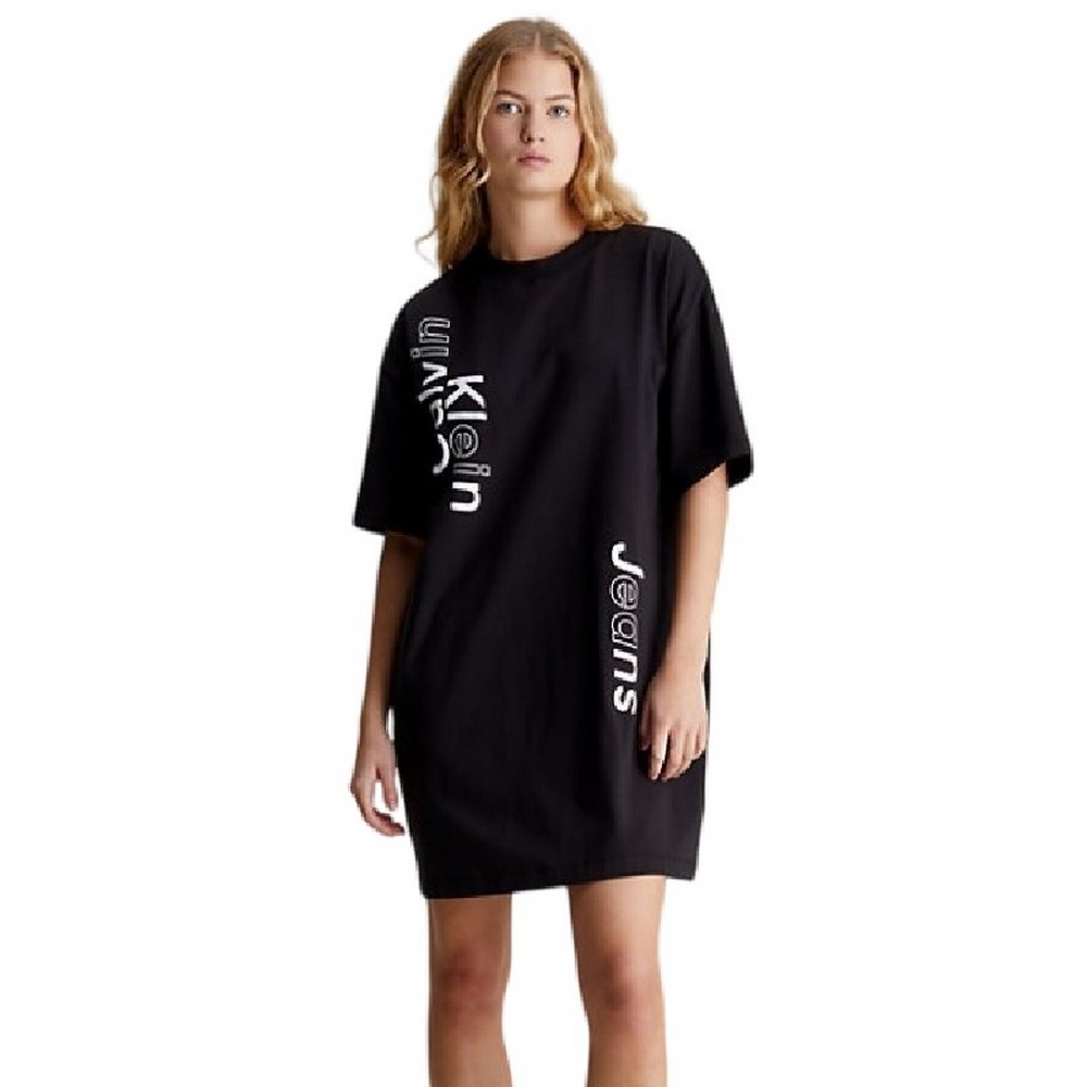 CALVIN KLEIN JEANS MULTI PLACEMENT LOGO DRESS ΦΟΡΕΜΑ ΓΥΝΑΙΚΕΙΟ BLACK