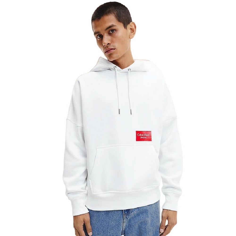 CALVIN KLEIN JEANS BOLD LOGO COLORBLOCK HOODIE ΜΠΛΟΥΖΑ ΦΟΥΤΕΡ ΑΝΔΡΙΚΗ WHITE