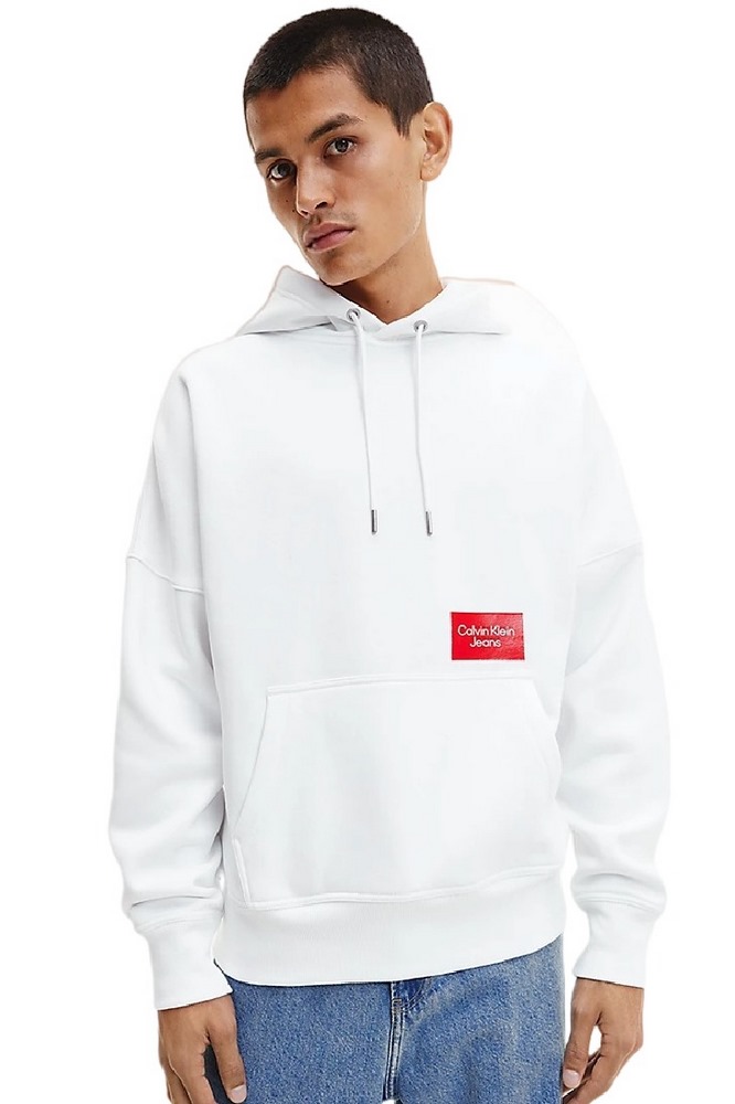 CALVIN KLEIN JEANS BOLD LOGO COLORBLOCK HOODIE ΜΠΛΟΥΖΑ ΦΟΥΤΕΡ ΑΝΔΡΙΚΗ WHITE
