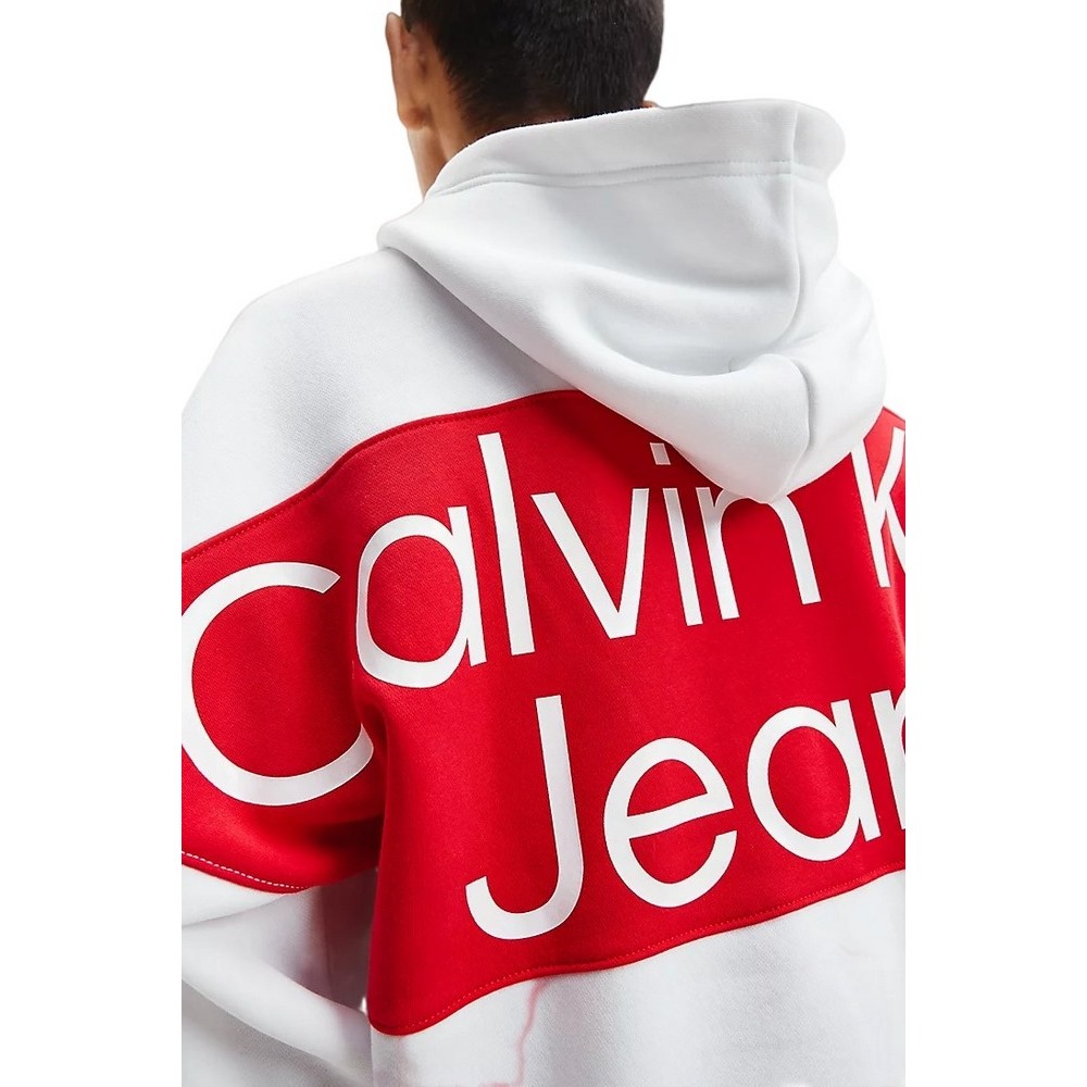 CALVIN KLEIN JEANS BOLD LOGO COLORBLOCK HOODIE ΜΠΛΟΥΖΑ ΦΟΥΤΕΡ ΑΝΔΡΙΚΗ WHITE