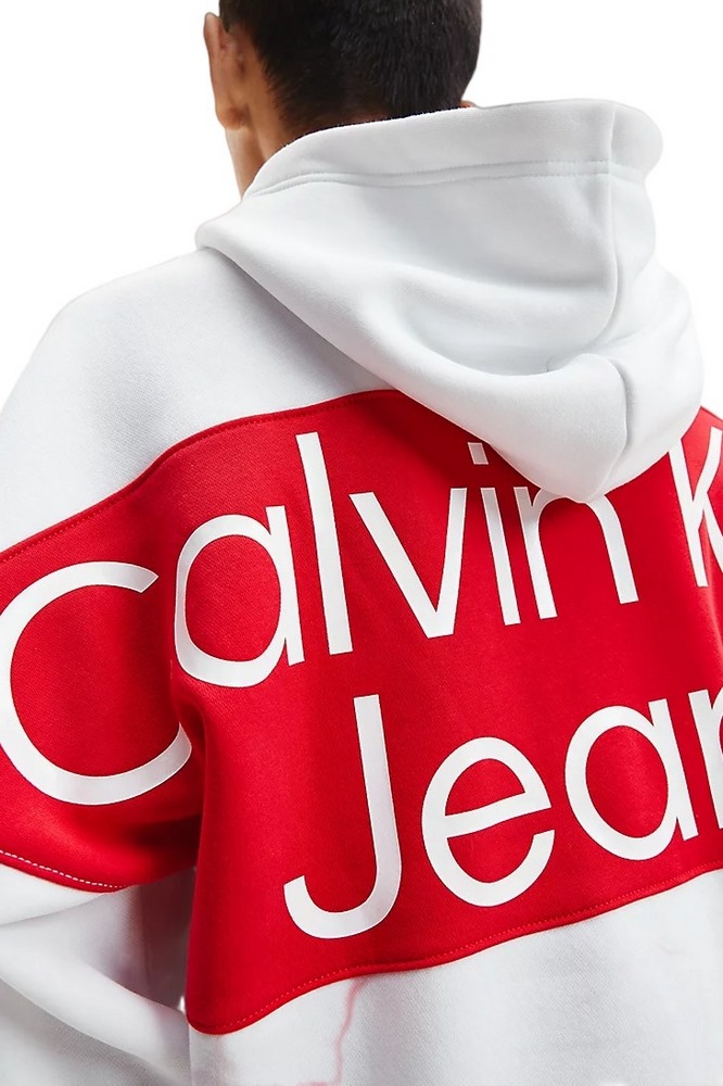 CALVIN KLEIN JEANS BOLD LOGO COLORBLOCK HOODIE ΜΠΛΟΥΖΑ ΦΟΥΤΕΡ ΑΝΔΡΙΚΗ WHITE