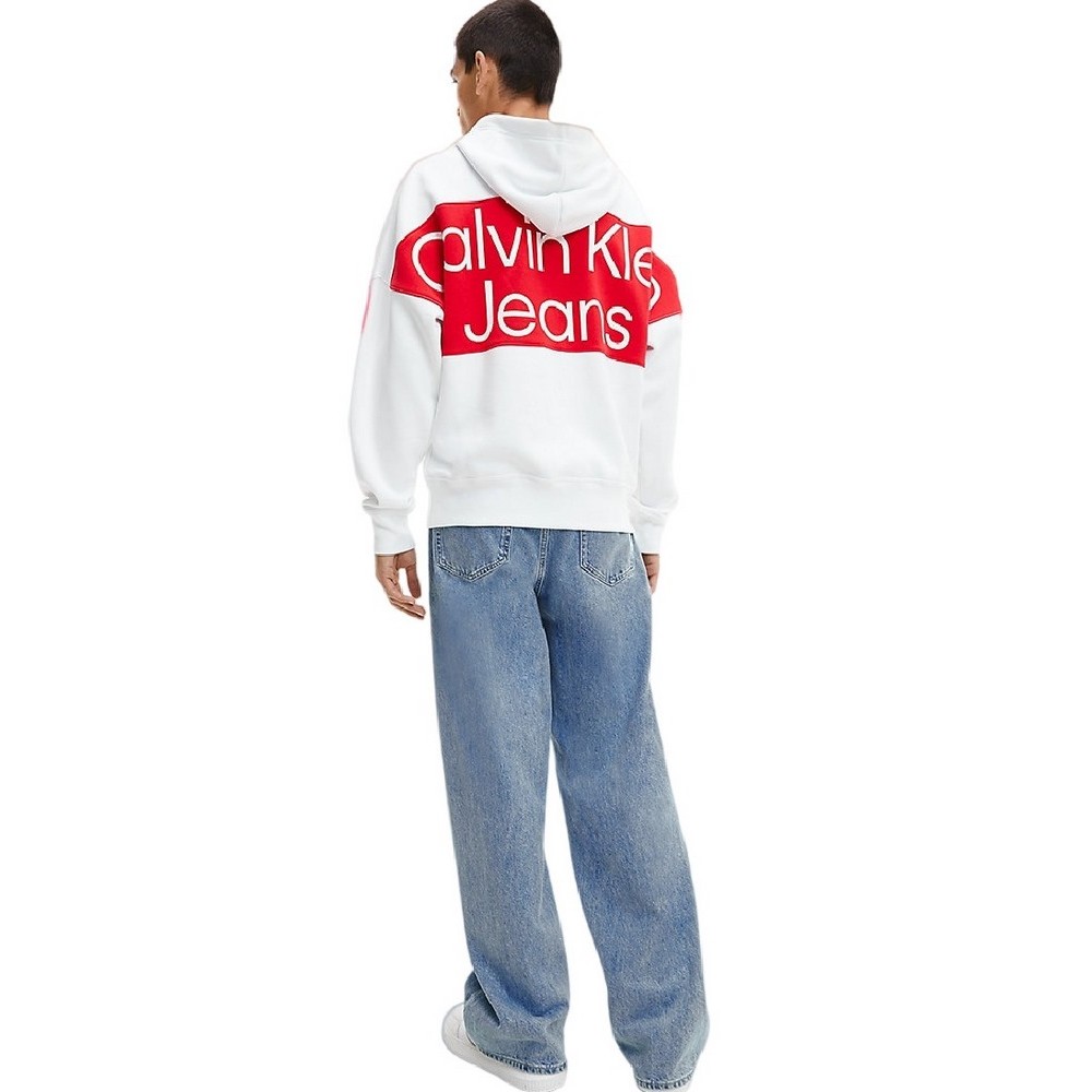 CALVIN KLEIN JEANS BOLD LOGO COLORBLOCK HOODIE ΜΠΛΟΥΖΑ ΦΟΥΤΕΡ ΑΝΔΡΙΚΗ WHITE