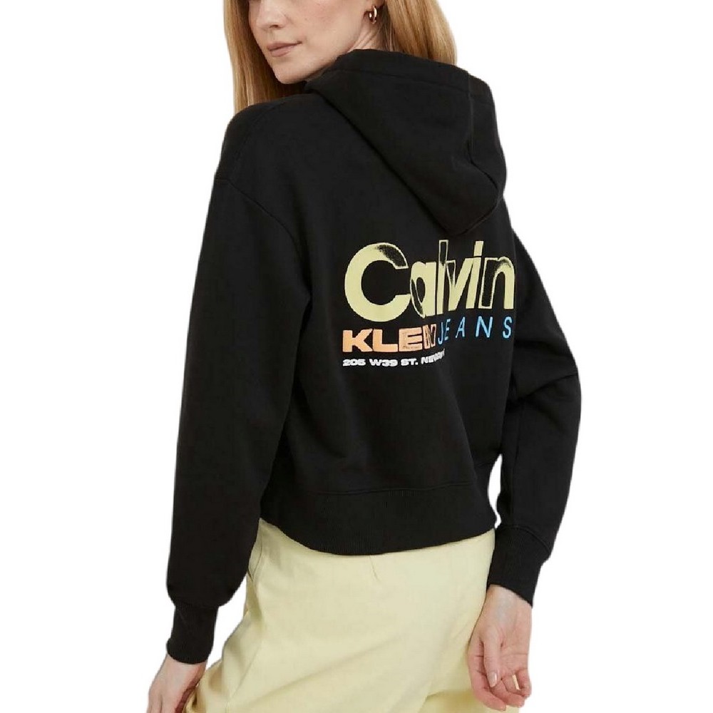 CALVIN KLEIN JEANS COLORFUL ARTWORK CROPPED HOODIE ΜΠΛΟΥΖΑ ΦΟΥΤΕΡ ΓΥΝΑΙΚΕΙΑ BLACK