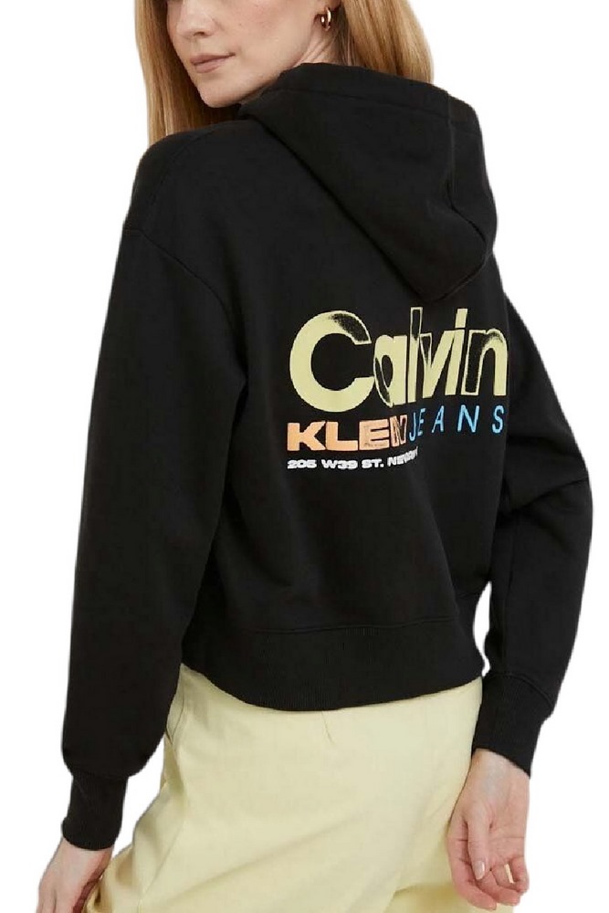 CALVIN KLEIN JEANS COLORFUL ARTWORK CROPPED HOODIE ΜΠΛΟΥΖΑ ΦΟΥΤΕΡ ΓΥΝΑΙΚΕΙΑ BLACK