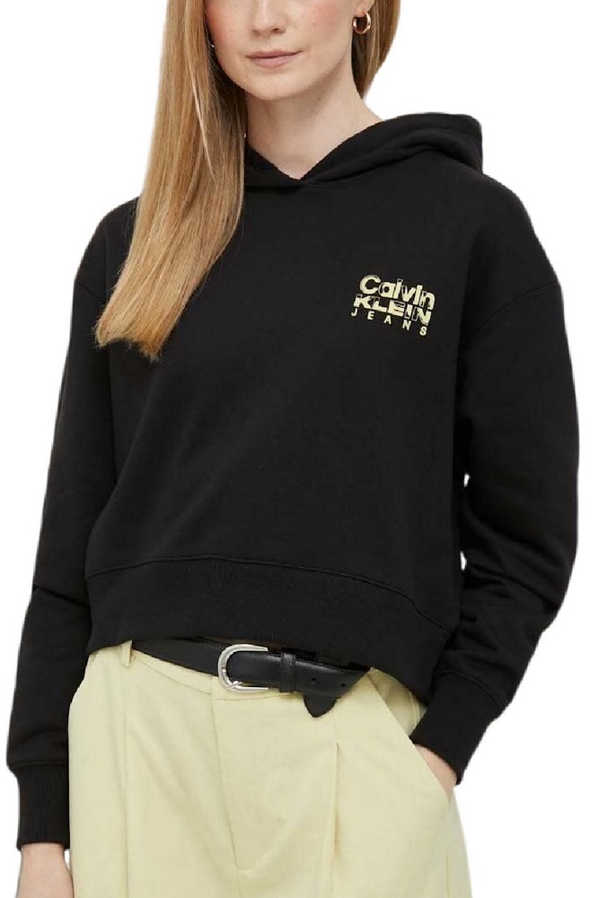 CALVIN KLEIN JEANS COLORFUL ARTWORK CROPPED HOODIE ΜΠΛΟΥΖΑ ΦΟΥΤΕΡ ΓΥΝΑΙΚΕΙΑ BLACK