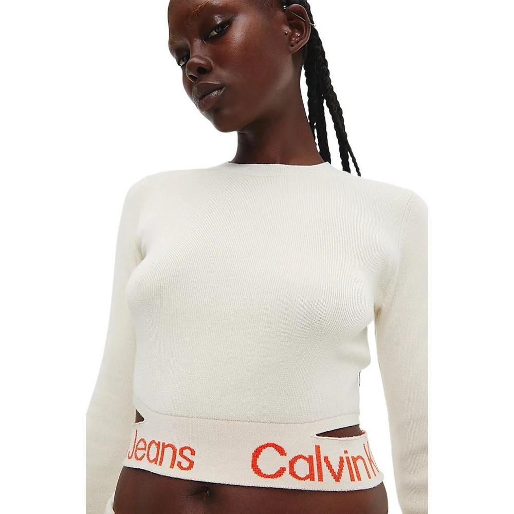 CALVIN KLEIN JEANS WAIST LOGO INTARSIA SWEATER ΜΠΛΟΥΖΑ ΓΥΝΑΙΚΕΙΑ ECRU