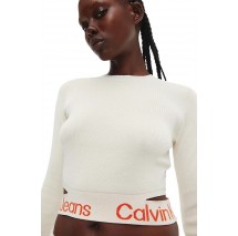 CALVIN KLEIN JEANS WAIST LOGO INTARSIA SWEATER ΜΠΛΟΥΖΑ ΓΥΝΑΙΚΕΙΑ ECRU