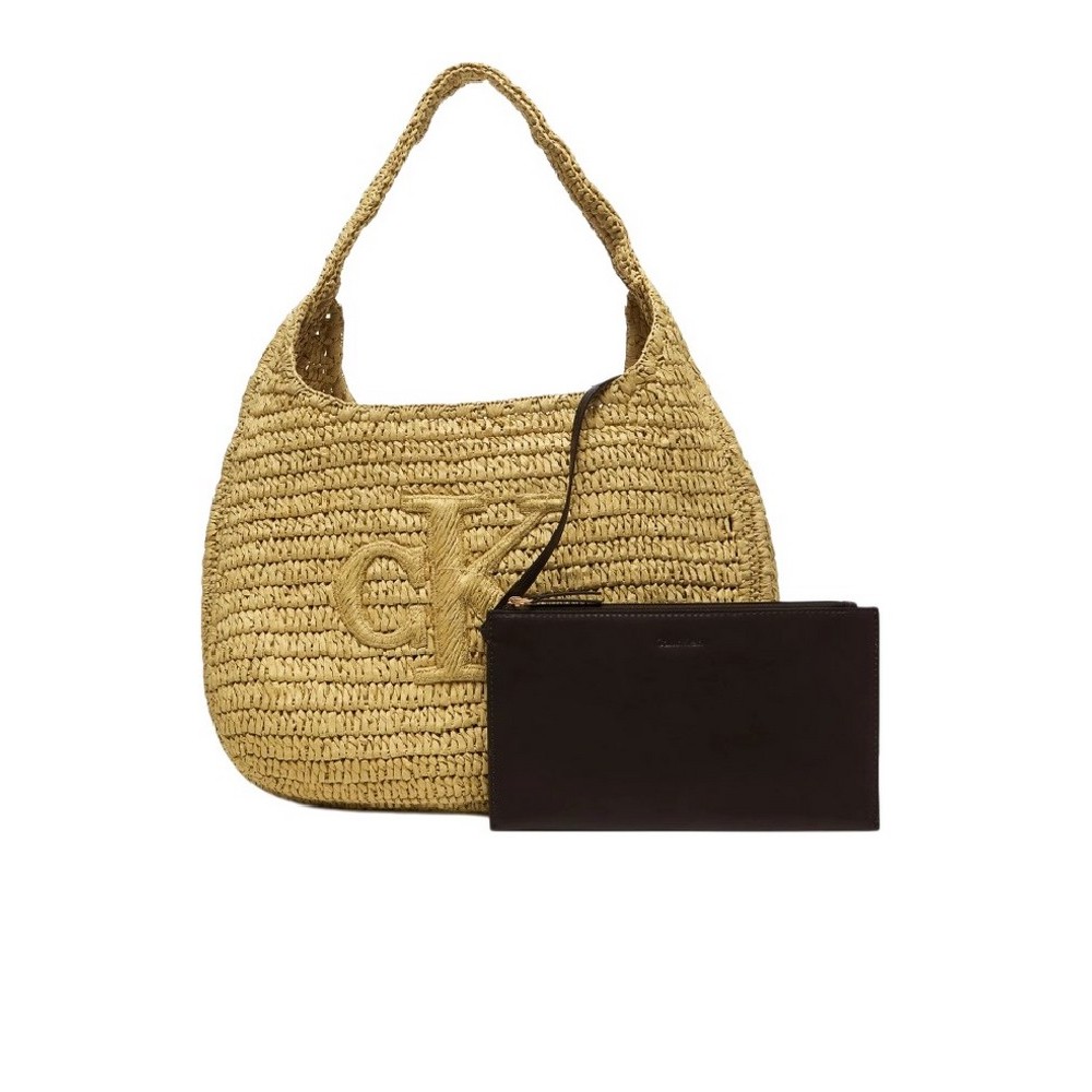 CALVIN KLEIN BOLD CK RAFFIA LG SHOULDER BAG ΤΣΑΝΤΑ ΓΥΝΑΙΚΕΙΑ NATURAL