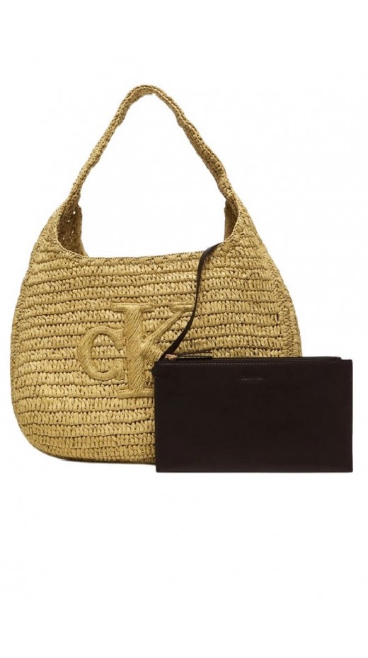 CALVIN KLEIN BOLD CK RAFFIA LG SHOULDER BAG ΤΣΑΝΤΑ ΓΥΝΑΙΚΕΙΑ NATURAL