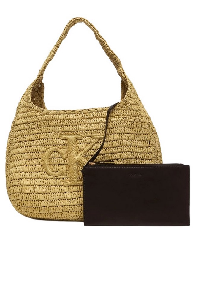 CALVIN KLEIN BOLD CK RAFFIA LG SHOULDER BAG ΤΣΑΝΤΑ ΓΥΝΑΙΚΕΙΑ NATURAL