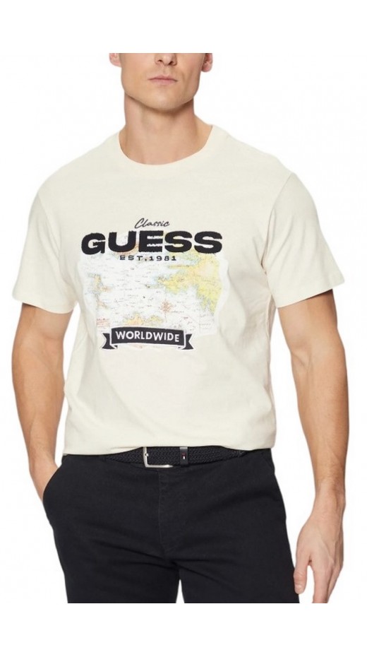 GUESS SS CN GUESS PLANISPHERE T-SHIRT TEE ΜΠΛΟΥΖΑ ΑΝΔΡΙΚΗ WHITE