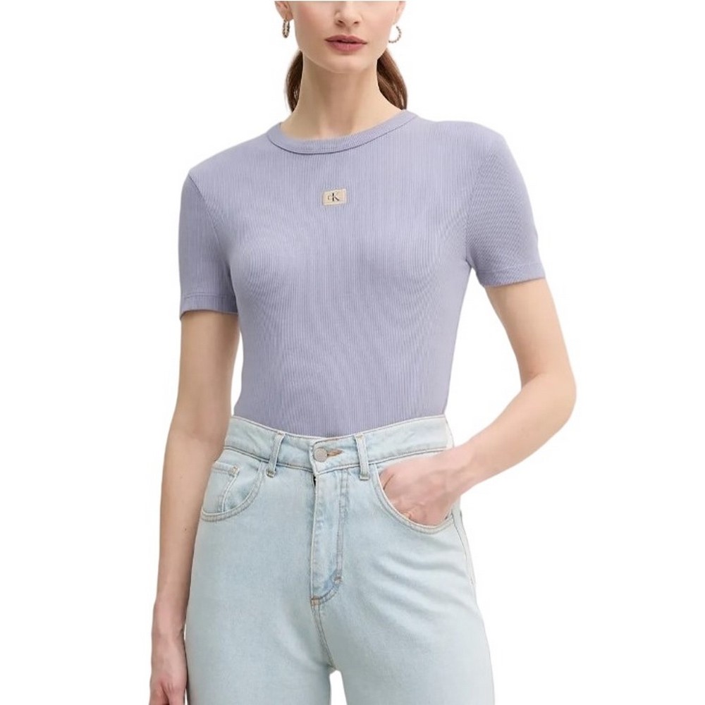 CALVIN KLEIN JEANS WASHED WOVEN LABEL RIB FIT TEE T-SHIRT ΜΠΛΟΥΖΑ ΓΥΝΑΙΚΕΙΑ VIOLET