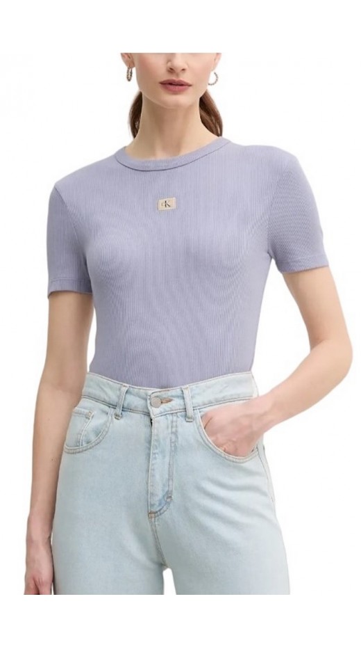 CALVIN KLEIN JEANS WASHED WOVEN LABEL RIB FIT TEE T-SHIRT ΜΠΛΟΥΖΑ ΓΥΝΑΙΚΕΙΑ VIOLET