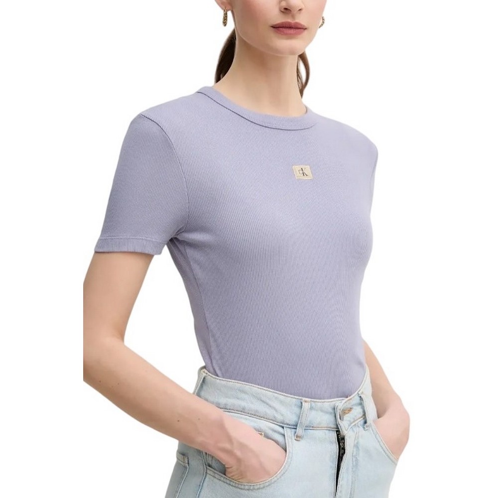 CALVIN KLEIN JEANS WASHED WOVEN LABEL RIB FIT TEE T-SHIRT ΜΠΛΟΥΖΑ ΓΥΝΑΙΚΕΙΑ VIOLET