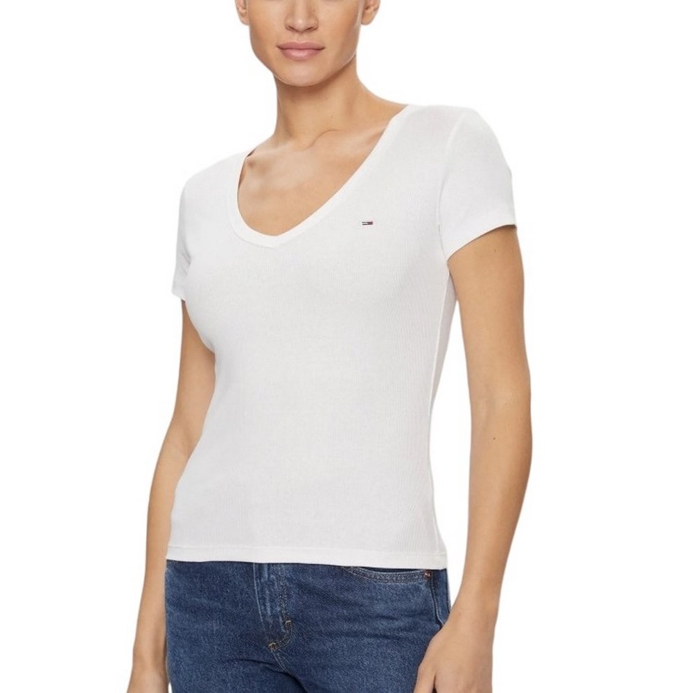 TOMMY JEANS SLIM ESSENTIAL RIB V SS T-SHIRT ΜΠΛΟΥΖΑ ΓΥΝΑΙΚΕΙΑ WHITE