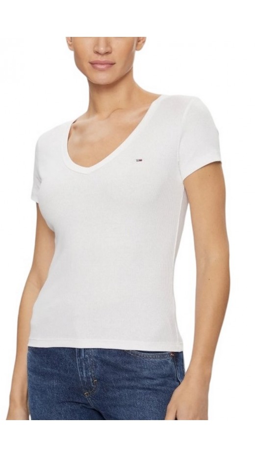 TOMMY JEANS SLIM ESSENTIAL RIB V SS T-SHIRT ΜΠΛΟΥΖΑ ΓΥΝΑΙΚΕΙΑ WHITE