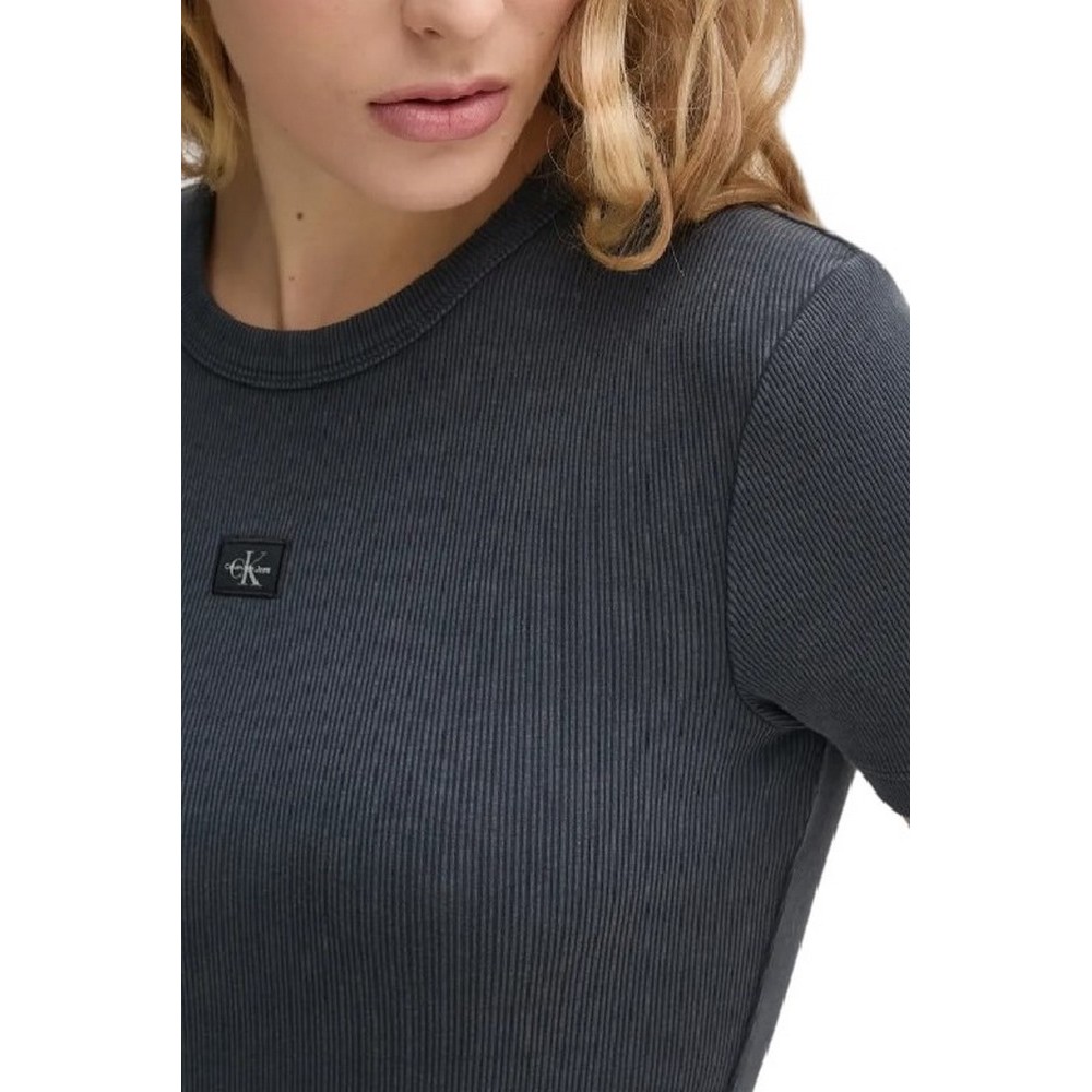CALVIN KLEIN JEANS WASHED WOVEN LABEL RIB FIT TEE T-SHIRT ΜΠΛΟΥΖΑ ΓΥΝΑΙΚΕΙΑ WASHED BLACK