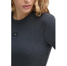 CALVIN KLEIN JEANS WASHED WOVEN LABEL RIB FIT TEE T-SHIRT ΜΠΛΟΥΖΑ ΓΥΝΑΙΚΕΙΑ WASHED BLACK