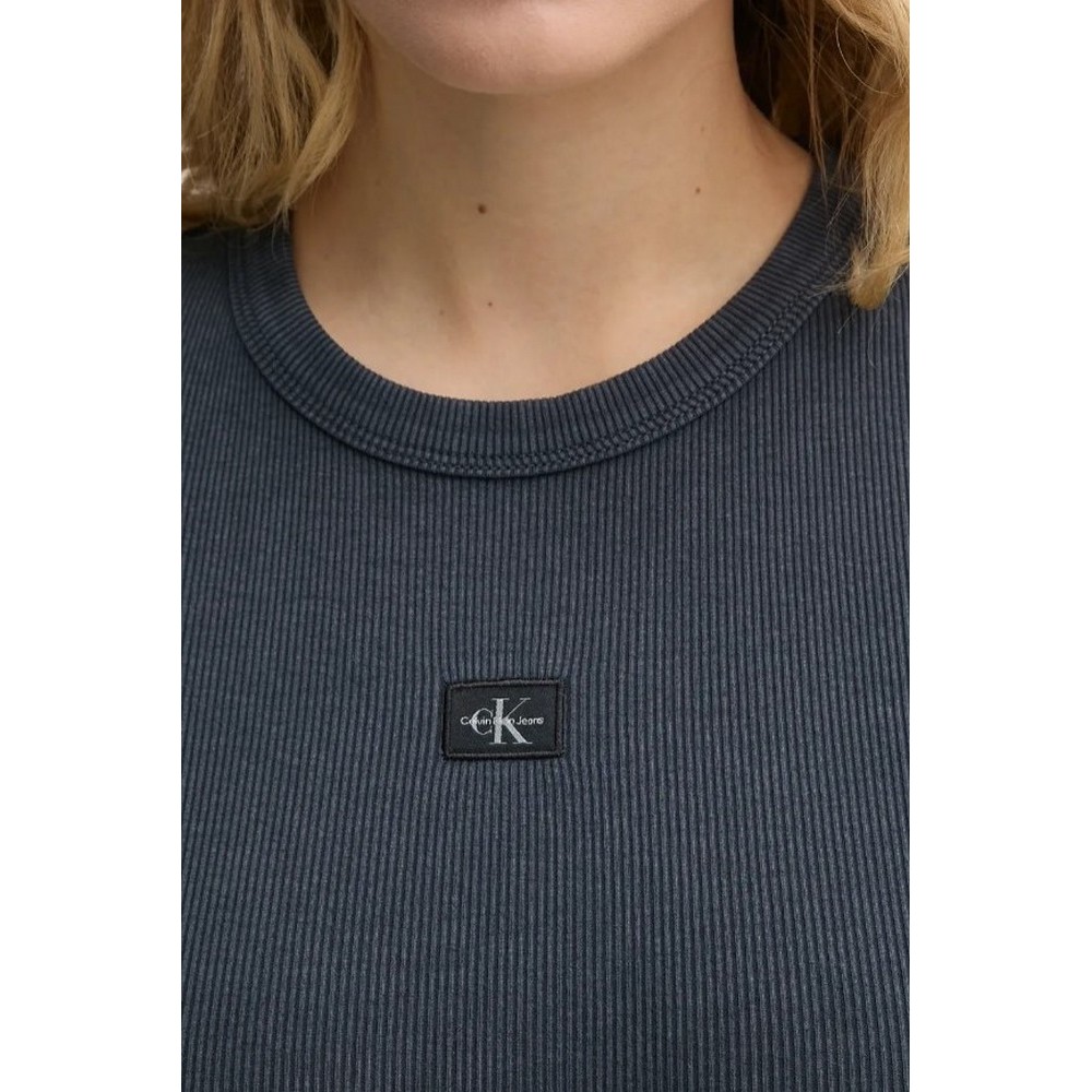 CALVIN KLEIN JEANS WASHED WOVEN LABEL RIB FIT TEE T-SHIRT ΜΠΛΟΥΖΑ ΓΥΝΑΙΚΕΙΑ WASHED BLACK
