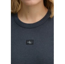 CALVIN KLEIN JEANS WASHED WOVEN LABEL RIB FIT TEE T-SHIRT ΜΠΛΟΥΖΑ ΓΥΝΑΙΚΕΙΑ WASHED BLACK