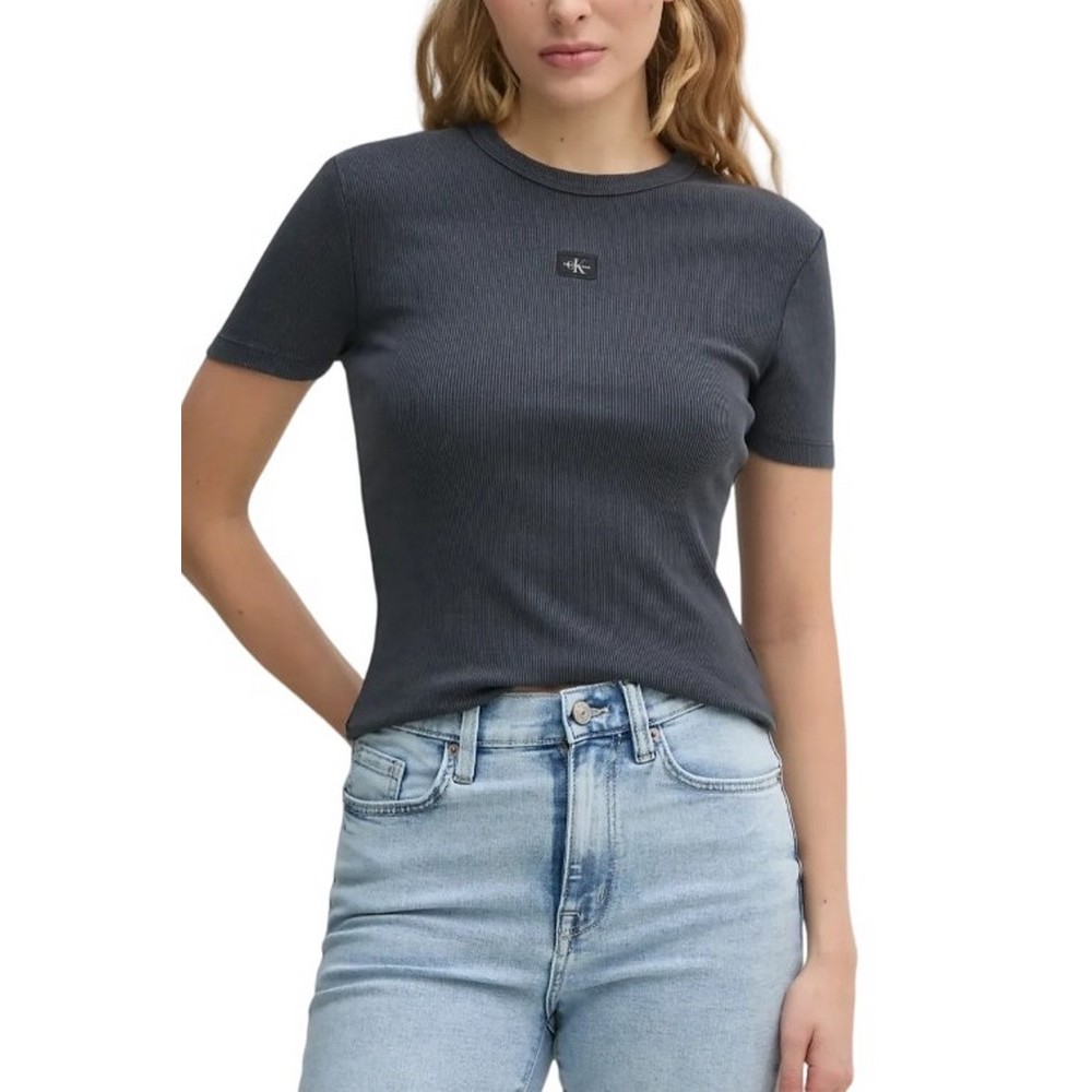 CALVIN KLEIN JEANS WASHED WOVEN LABEL RIB FIT TEE T-SHIRT ΜΠΛΟΥΖΑ ΓΥΝΑΙΚΕΙΑ WASHED BLACK