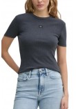 CALVIN KLEIN JEANS WASHED WOVEN LABEL RIB FIT TEE T-SHIRT ΜΠΛΟΥΖΑ ΓΥΝΑΙΚΕΙΑ WASHED BLACK
