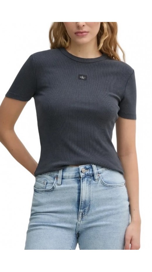CALVIN KLEIN JEANS WASHED WOVEN LABEL RIB FIT TEE T-SHIRT ΜΠΛΟΥΖΑ ΓΥΝΑΙΚΕΙΑ WASHED BLACK