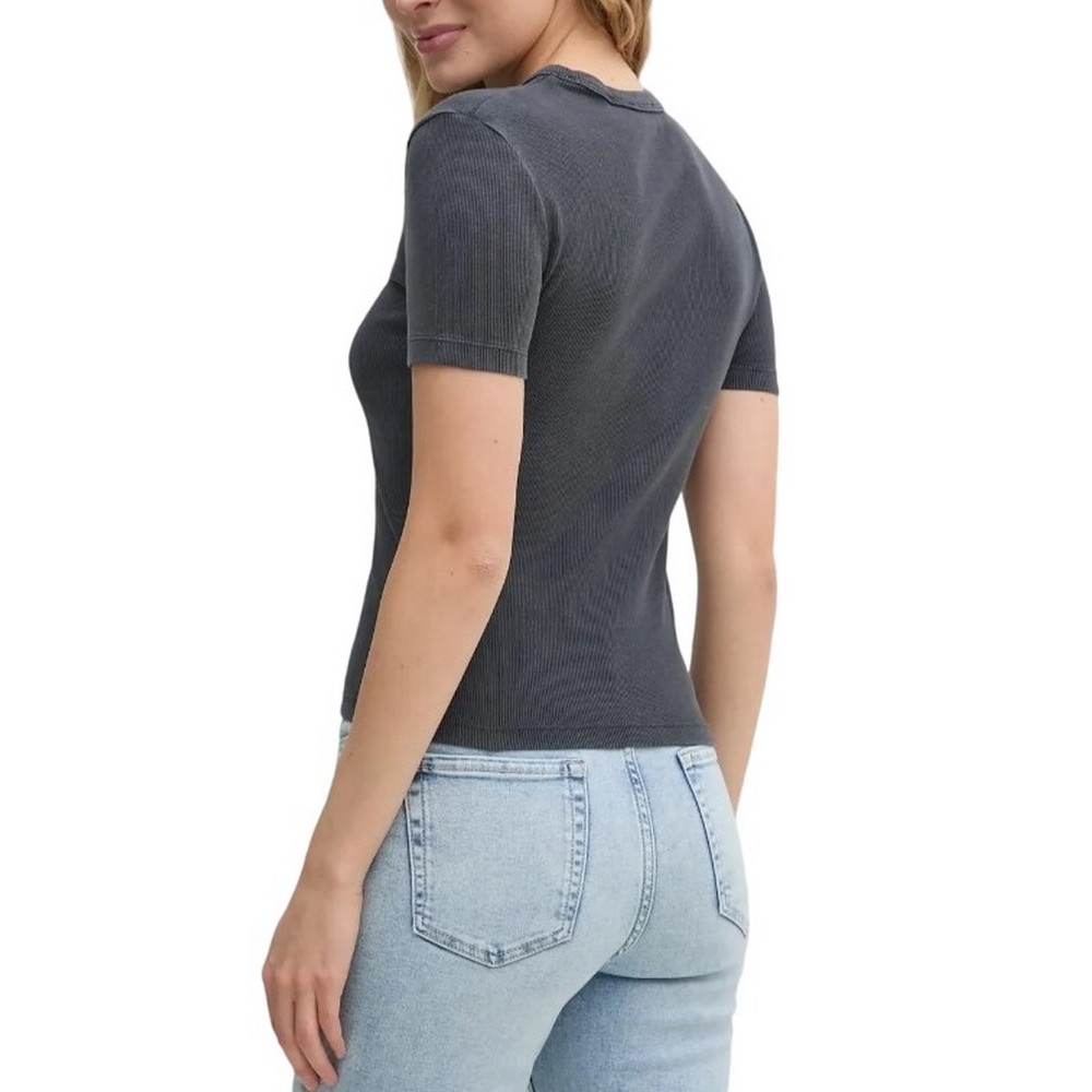 CALVIN KLEIN JEANS WASHED WOVEN LABEL RIB FIT TEE T-SHIRT ΜΠΛΟΥΖΑ ΓΥΝΑΙΚΕΙΑ WASHED BLACK