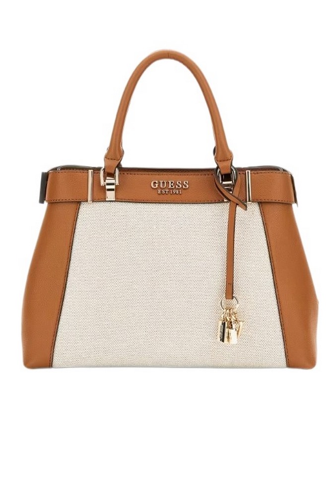 GUESS ANADELA 3 COMP SATCHEL ΤΣΑΝΤΑ ΓΥΝΑΙΚΕΙΑ COGNAC