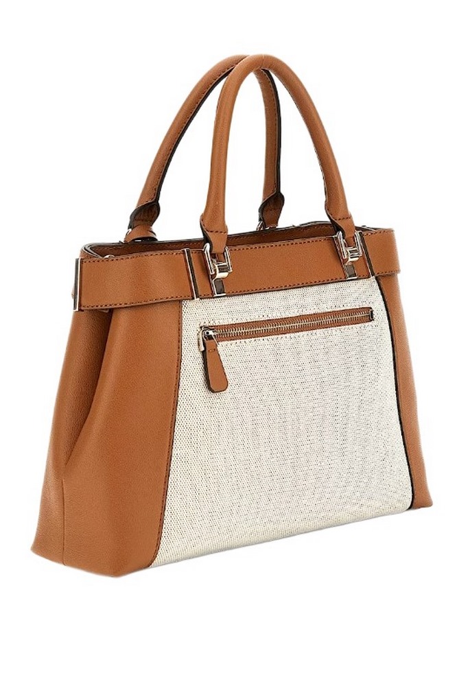 GUESS ANADELA 3 COMP SATCHEL ΤΣΑΝΤΑ ΓΥΝΑΙΚΕΙΑ COGNAC