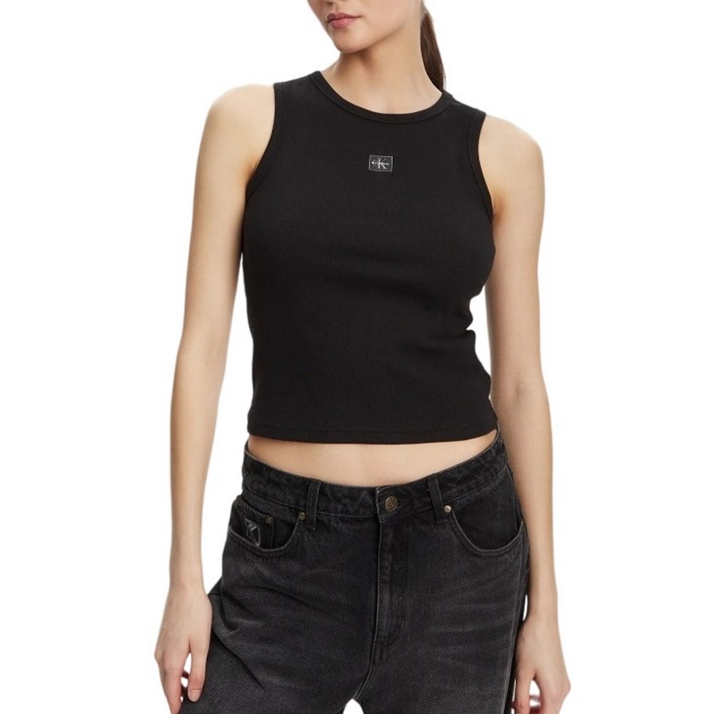 CALVIN KLEIN JEANS A WVN LBL 2X2 CTTN ΜΤΟΠ ΓΥΝΑΙΚΕΙΟ BLACK