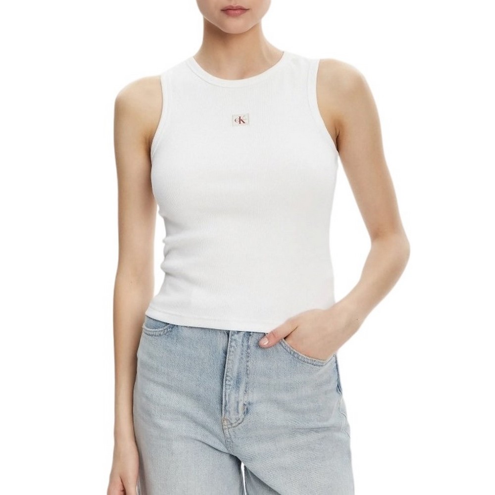 CALVIN KLEIN JEANS A WVN LBL 2X2 CTTN ΜΤΟΠ ΓΥΝΑΙΚΕΙΟ WHITE