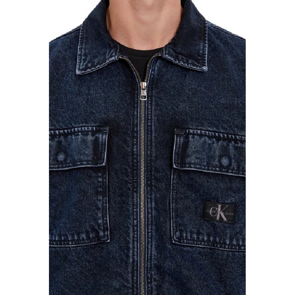 CALVIN KLEIN JEANS BOXY PADDED ZIP SHIRT JACKET ΜΠΟΥΦΑΝ ΑΝΔΡΙΚΟ BLUΕ DENIM