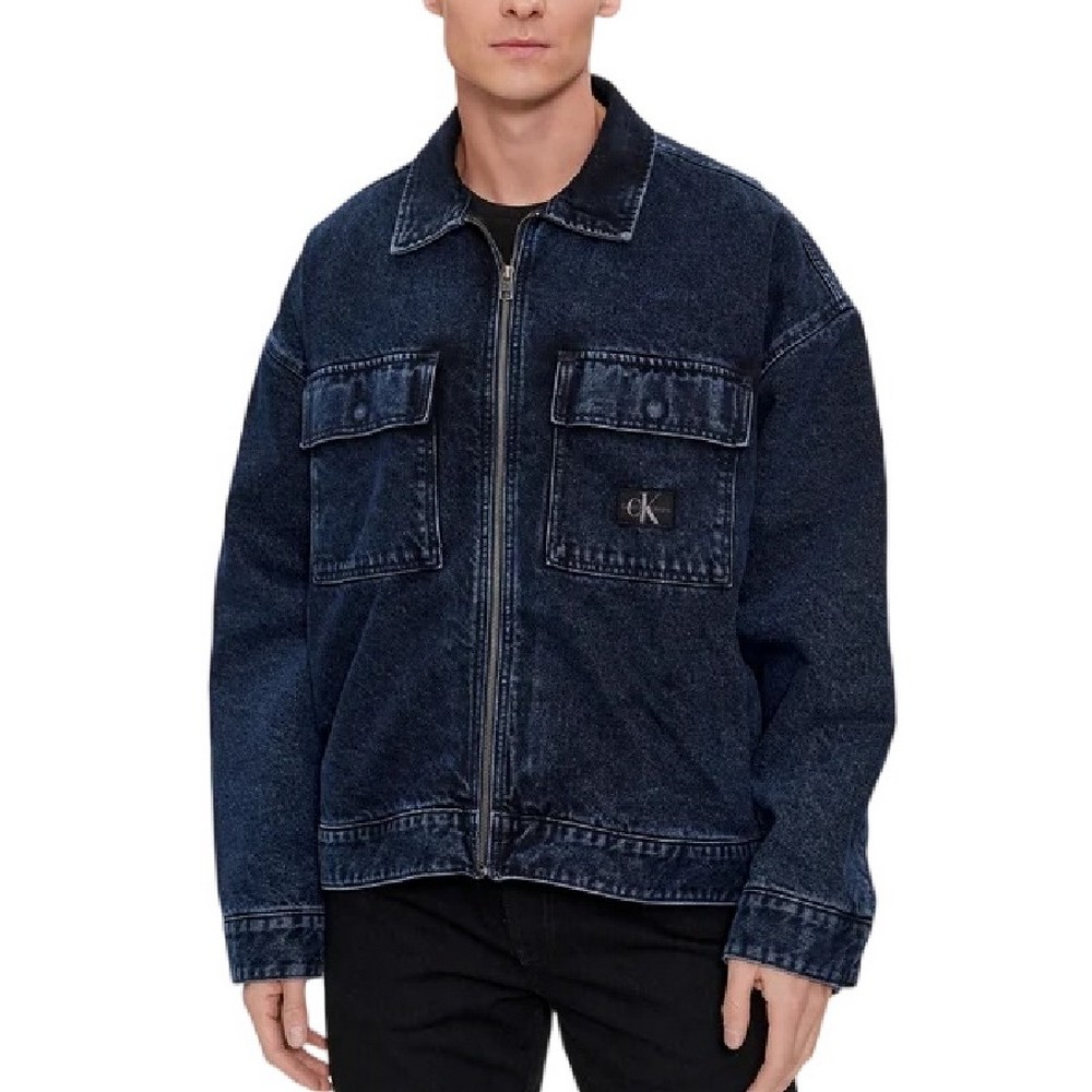 CALVIN KLEIN JEANS BOXY PADDED ZIP SHIRT JACKET ΜΠΟΥΦΑΝ ΑΝΔΡΙΚΟ BLUΕ DENIM