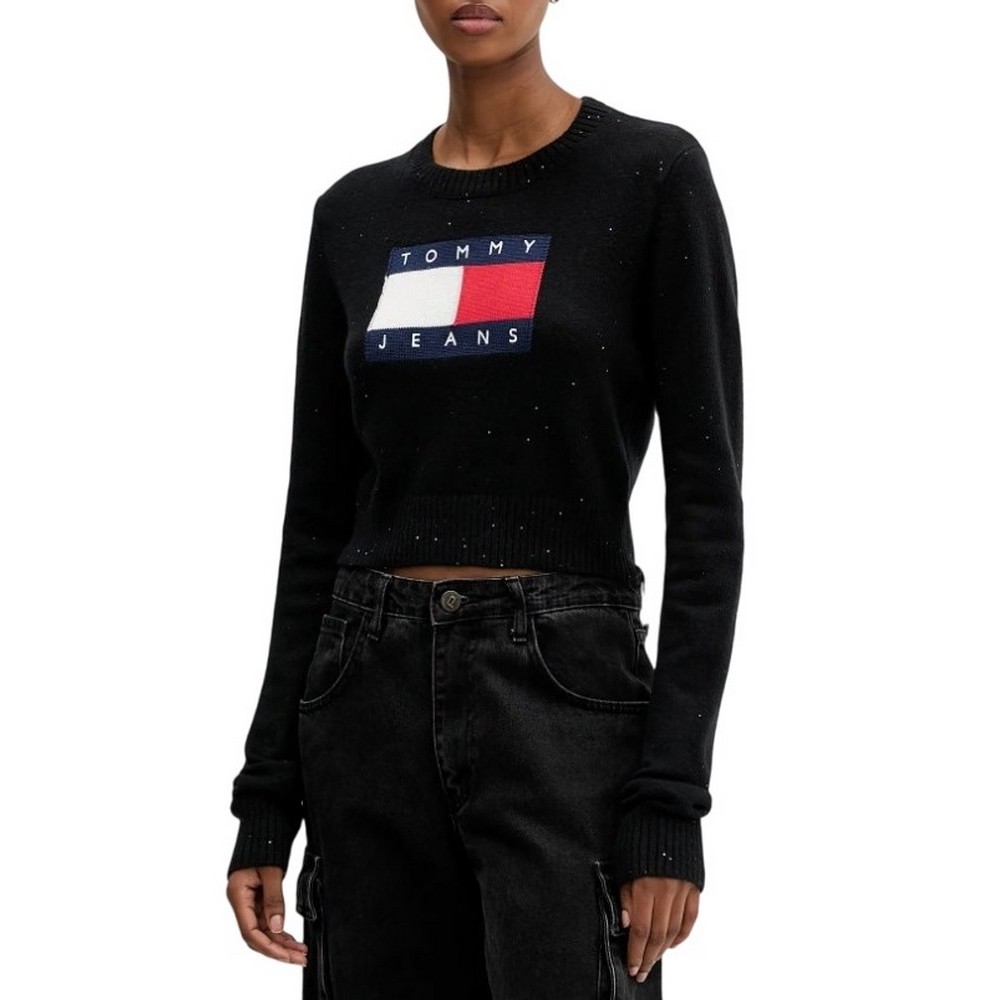 TOMMY JEANS SPARKLE FLAG SWEATER EXT ΜΠΛΟΥΖΑ ΠΛΕΚΤΗ ΓΥΝΑΙΚΕΙΑ BLACK
