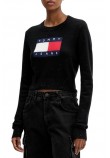 TOMMY JEANS SPARKLE FLAG SWEATER EXT ΜΠΛΟΥΖΑ ΠΛΕΚΤΗ ΓΥΝΑΙΚΕΙΑ BLACK