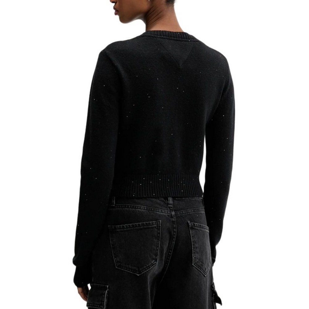 TOMMY JEANS SPARKLE FLAG SWEATER EXT ΜΠΛΟΥΖΑ ΠΛΕΚΤΗ ΓΥΝΑΙΚΕΙΑ BLACK