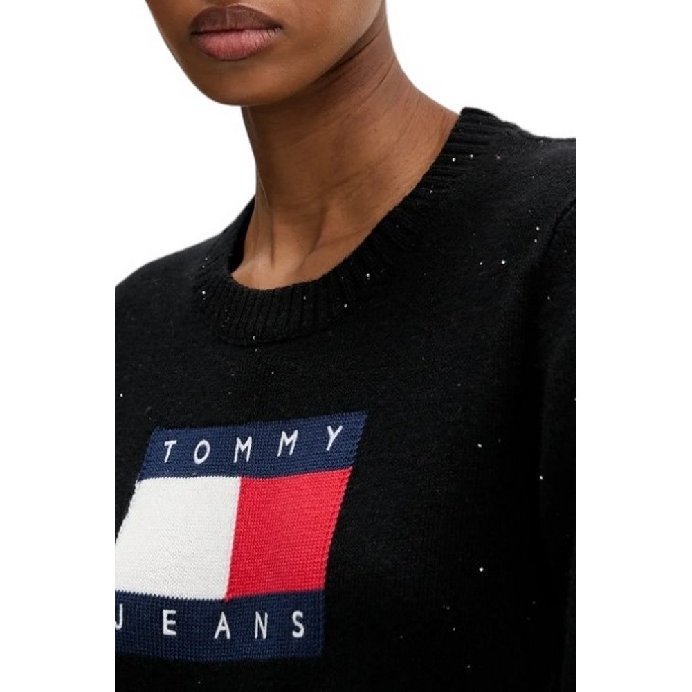 TOMMY JEANS SPARKLE FLAG SWEATER EXT ΜΠΛΟΥΖΑ ΠΛΕΚΤΗ ΓΥΝΑΙΚΕΙΑ BLACK