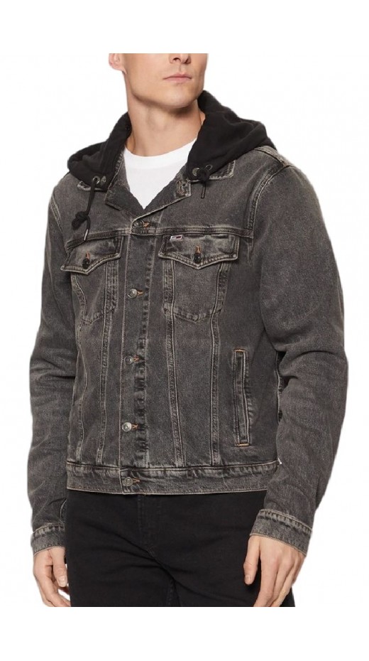 CALVIN KLEIN JEANS HOODED RYAN RGL TRCKR JKT ΜΠΟΥΦΑΝ ΑΝΔΡΙΚΟ BLACK DENIM