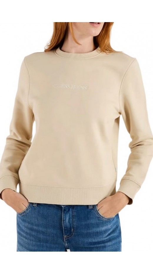 GUESS JEANS CN REG LOGO EMB SWEAT ΦΟΥΤΕΡ ΜΠΛΟΥΖΑ ΓΥΝΑΙΚΕΙΑ BEIGE