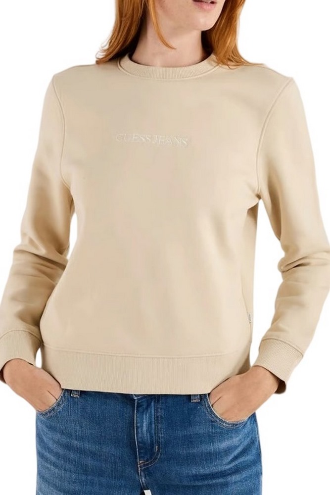 GUESS JEANS CN REG LOGO EMB SWEAT ΦΟΥΤΕΡ ΜΠΛΟΥΖΑ ΓΥΝΑΙΚΕΙΑ BEIGE