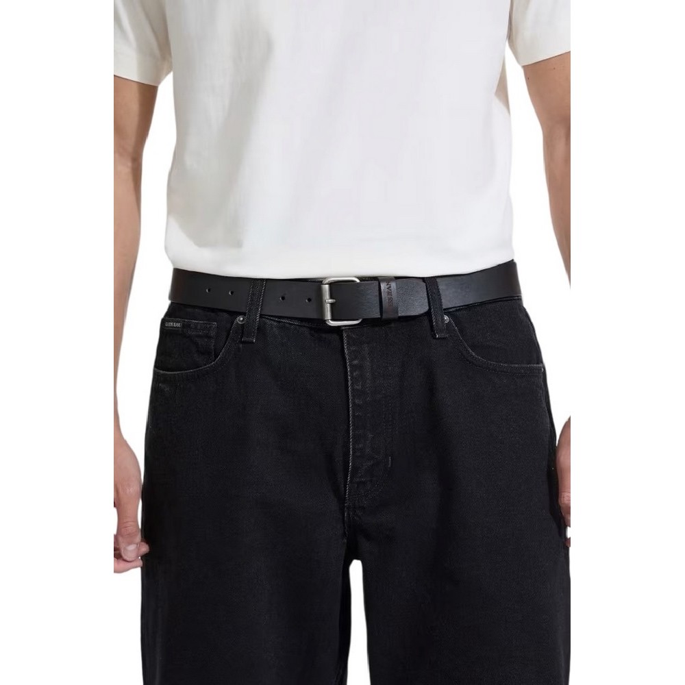 GJ HAMMERED LEATHER BELT ΖΩΝΗ ΑΝΔΡΙΚΗ UNISEX BLACK