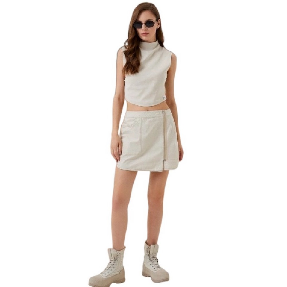 CALVIN KLEIN JEANS  TAB RIB MOCK NECK TANK ΤΟΠ ΓΥΝΑΙΚΕΙΟ ECRU