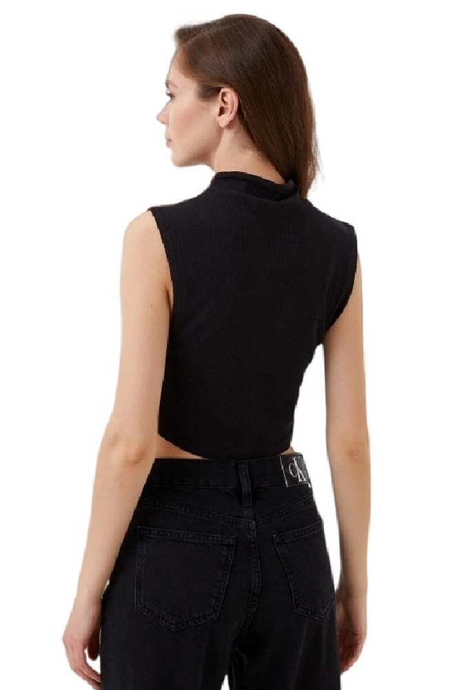 CALVIN KLEIN JEANS  TAB RIB MOCK NECK TANK ΤΟΠ ΓΥΝΑΙΚΕΙΟ BLACK
