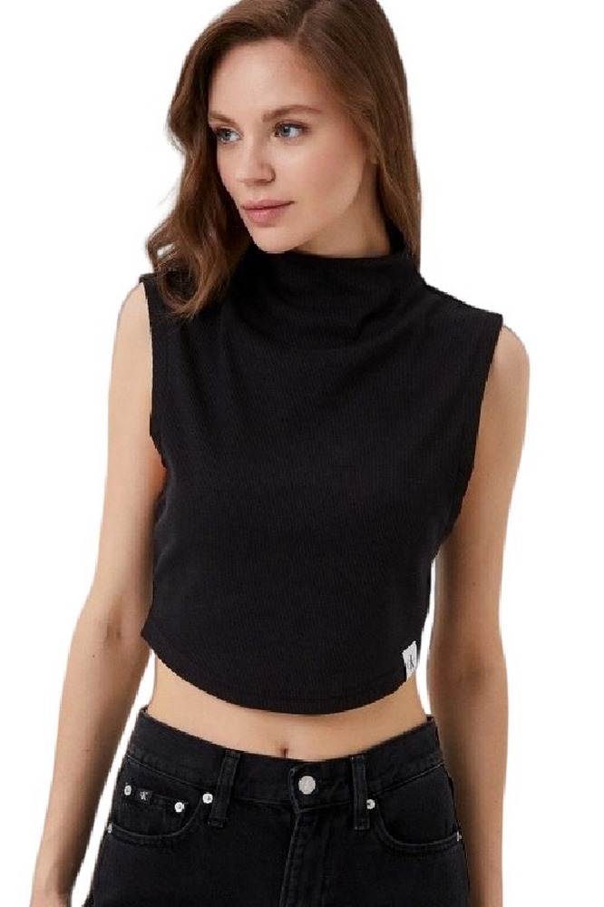 CALVIN KLEIN JEANS  TAB RIB MOCK NECK TANK ΤΟΠ ΓΥΝΑΙΚΕΙΟ BLACK