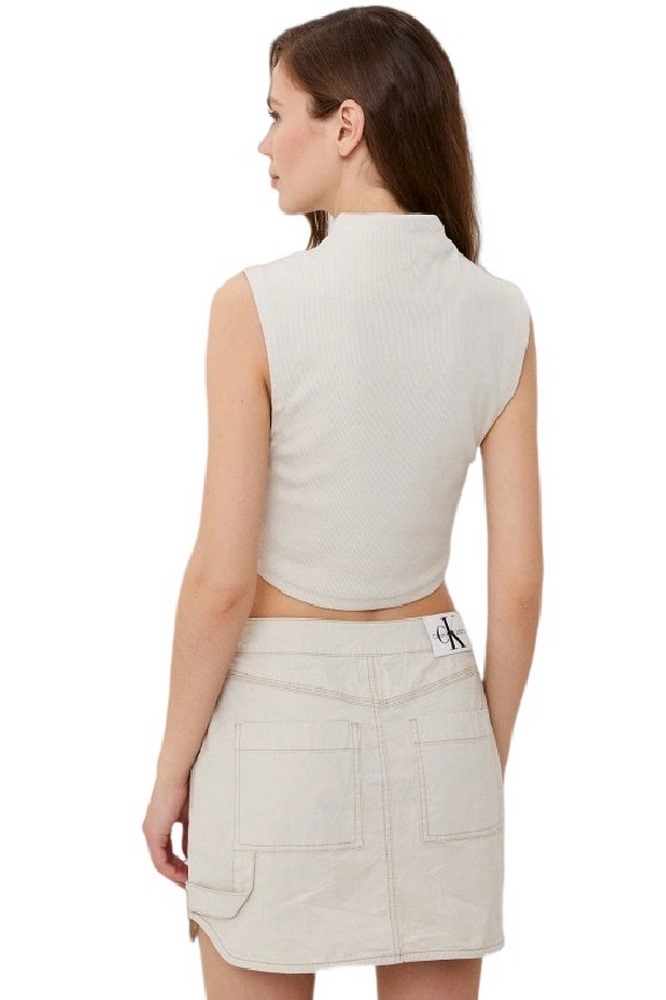CALVIN KLEIN JEANS  TAB RIB MOCK NECK TANK ΤΟΠ ΓΥΝΑΙΚΕΙΟ ECRU