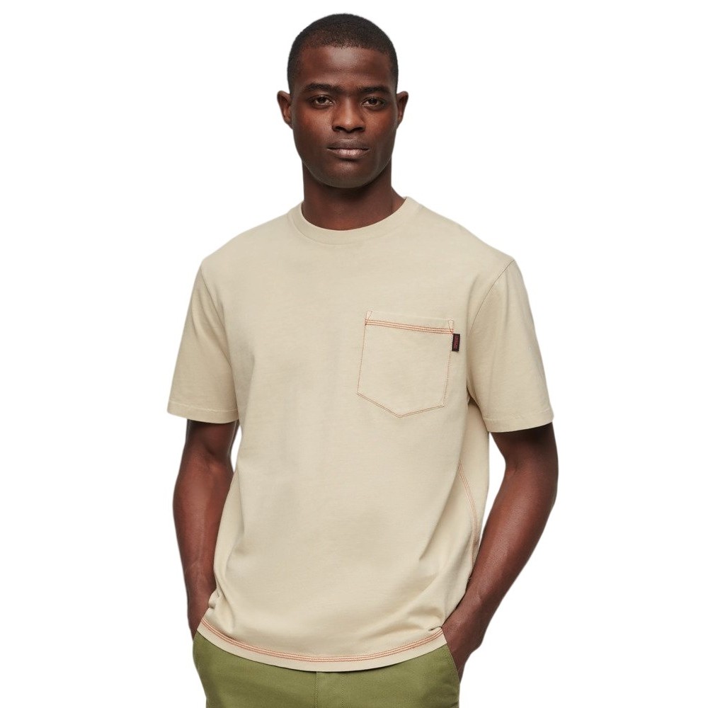 SUPERDRY CONTRAST STITCH POCKET T-SHIRT ΜΠΛΟΥΖΑ ΑΝΔΡΙΚΗ BEIGE