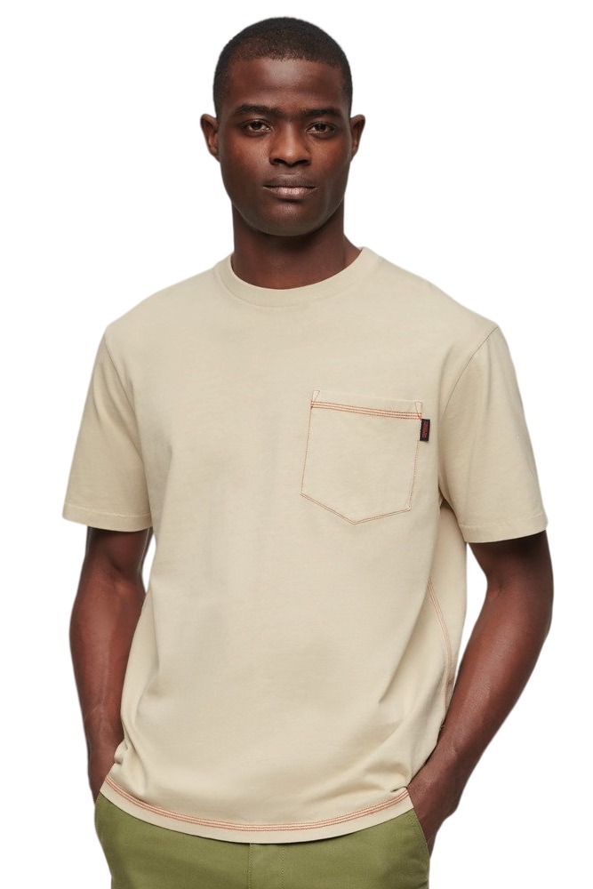 SUPERDRY CONTRAST STITCH POCKET T-SHIRT ΜΠΛΟΥΖΑ ΑΝΔΡΙΚΗ BEIGE